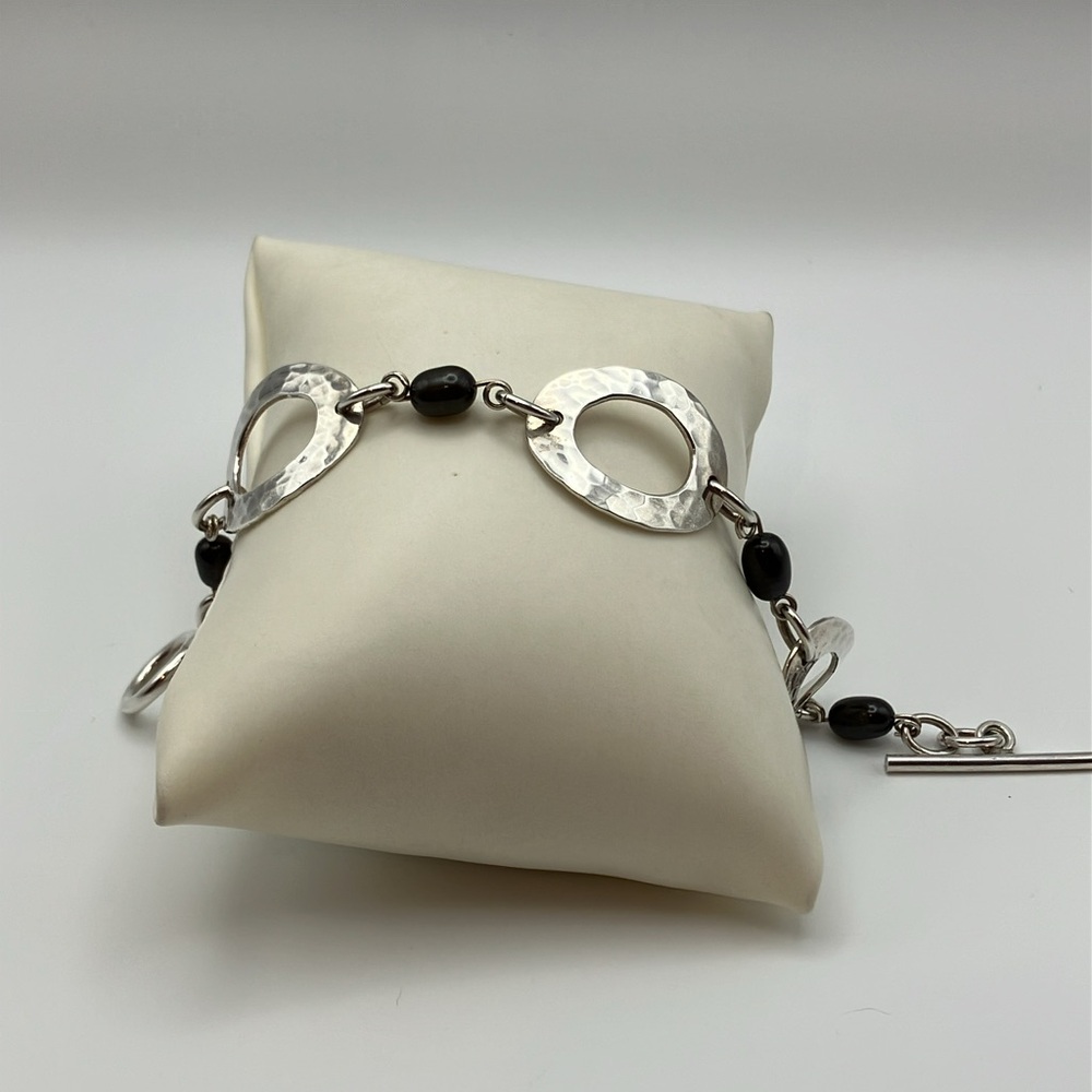 Sterling Silver Hammered Circle Toggle Bracelet - image 2